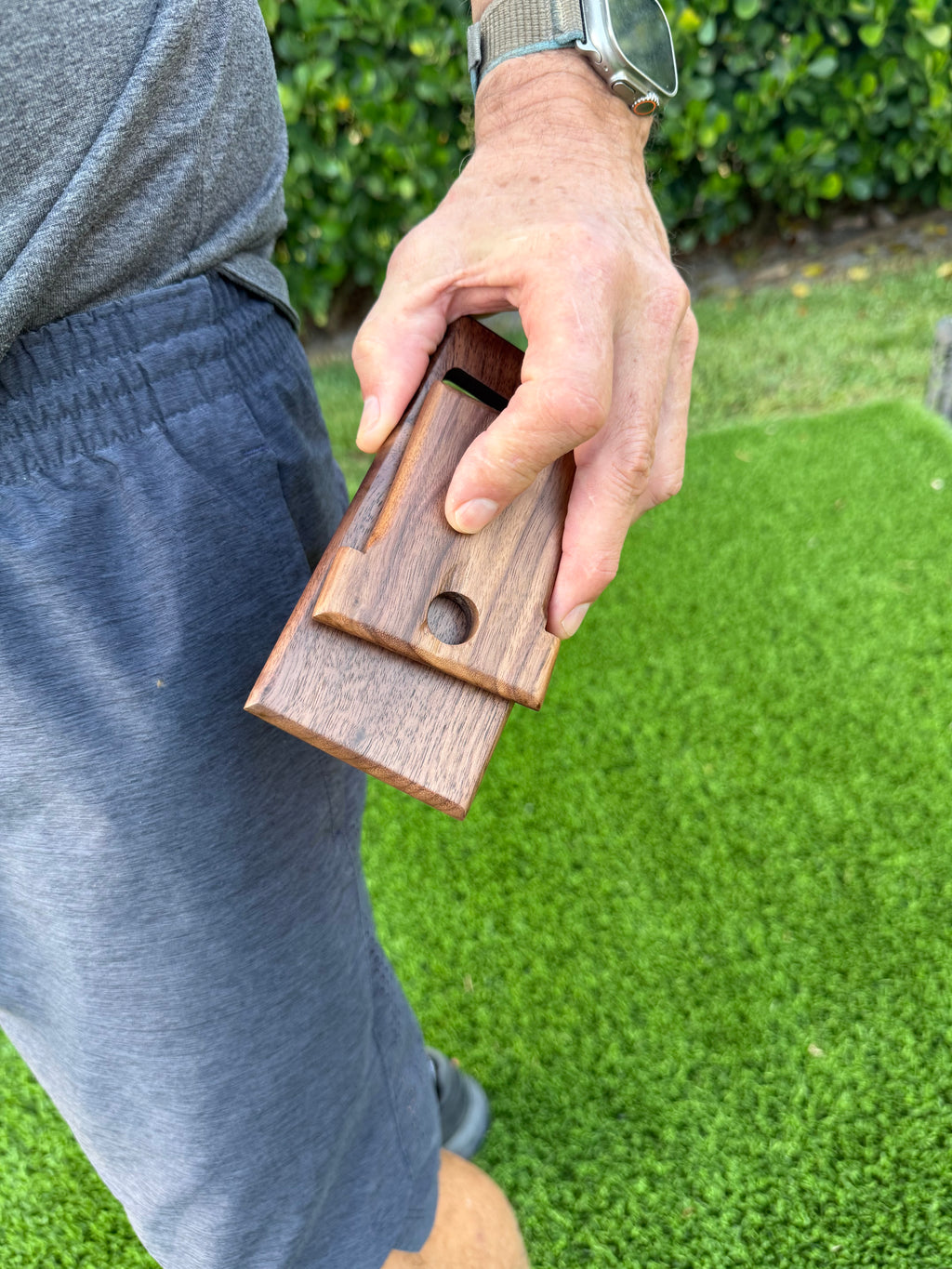 Hand Crafted Dark Walnut Wood Phone Stand