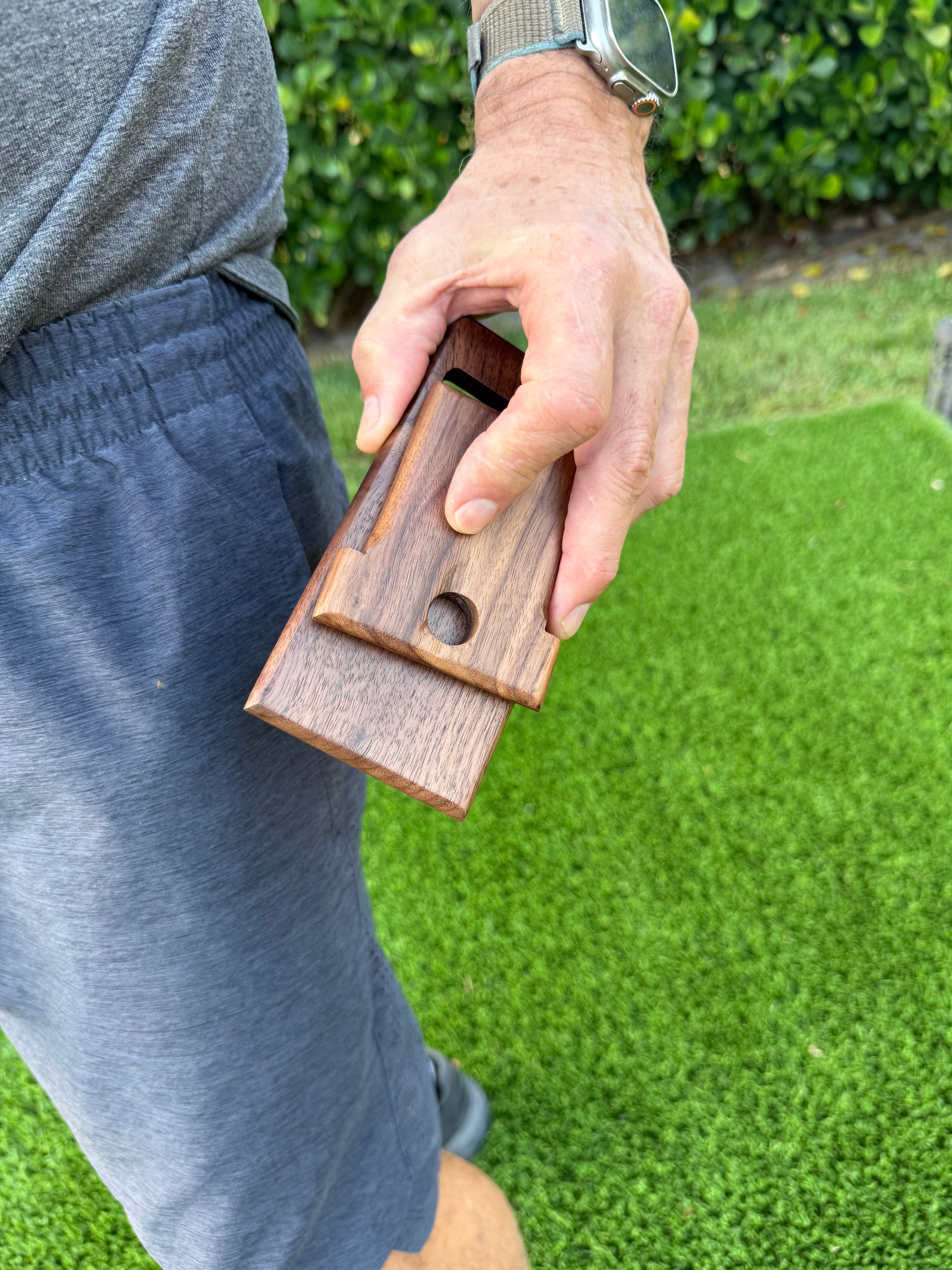 Hand Crafted Dark Walnut Wood Phone Stand
