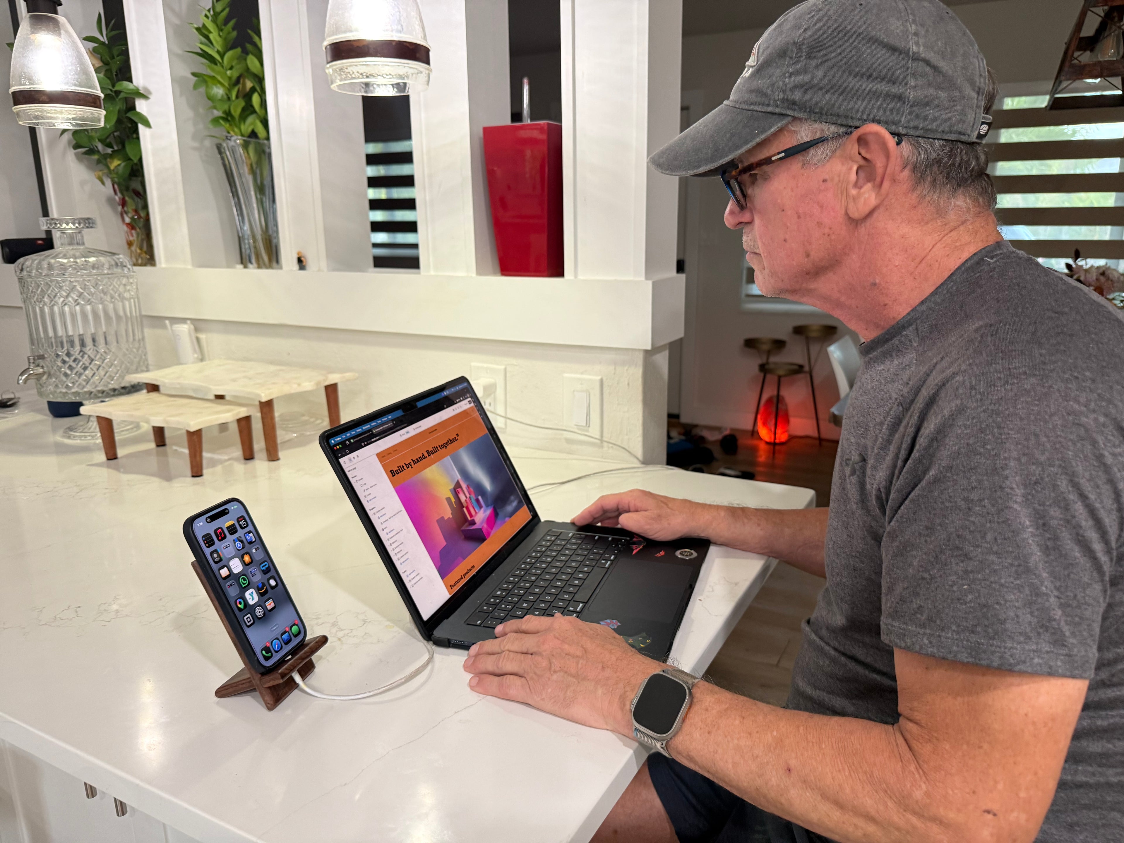 Hand Crafted Dark Walnut Wood Phone Stand